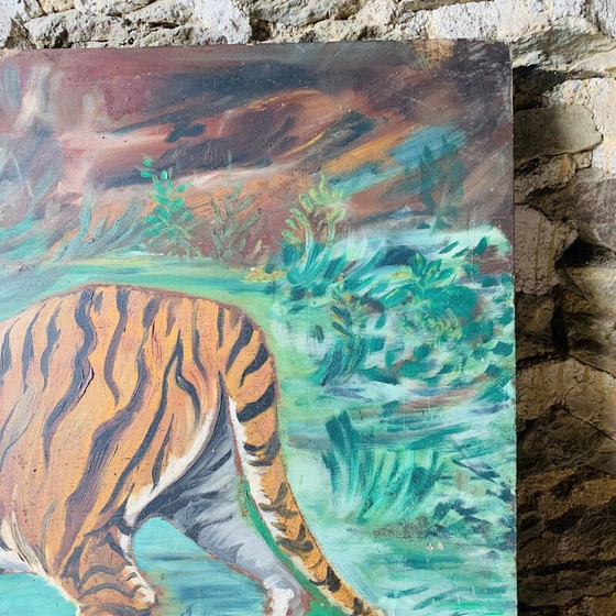 Image 1 of Vintage 3-tijger schilderij