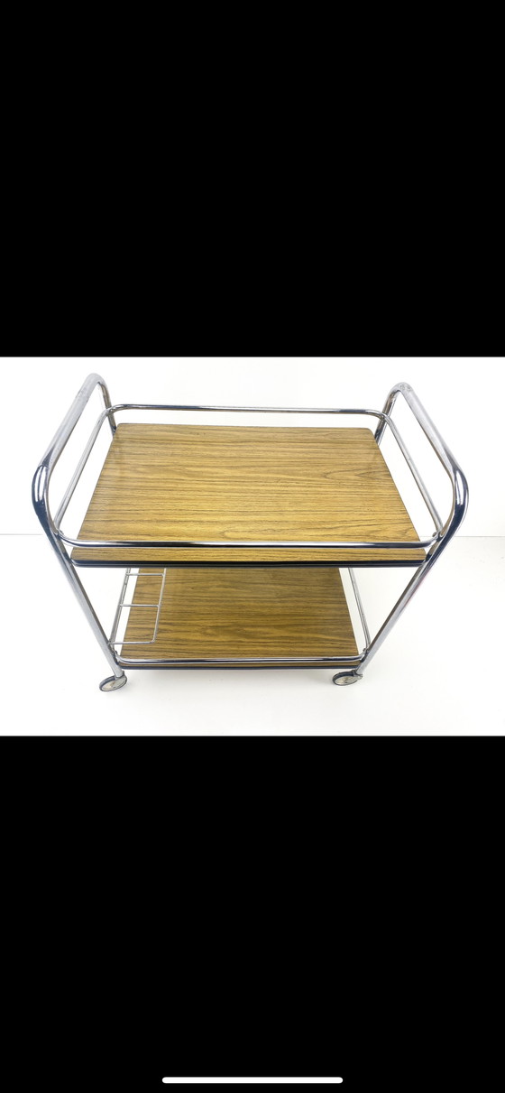 Image 1 of Vintage Chroom serveerwagen barcart drankkar trolley