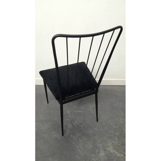 Image 1 of Set van 6 vintage metalen en fluwelen stoelen van Colette Gueden, jaren 1950