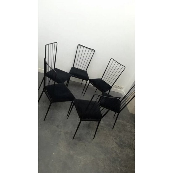 Image 1 of Set van 6 vintage metalen en fluwelen stoelen van Colette Gueden, jaren 1950