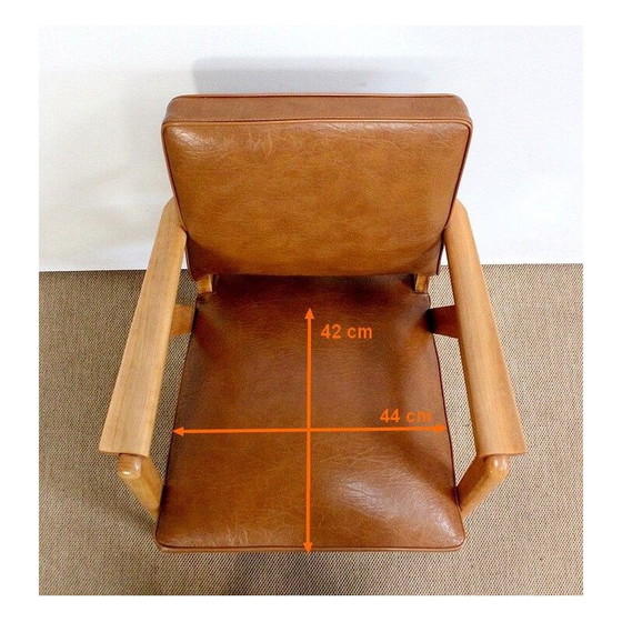 Image 1 of Paar vintage brugfauteuils in naturel beukenhout en skai, 1950