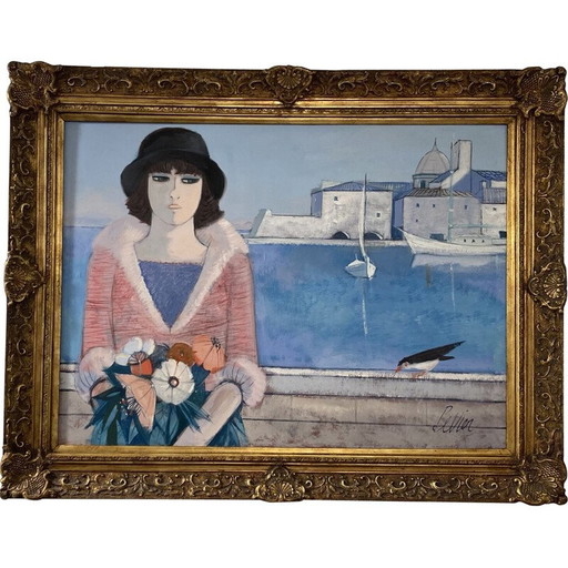 Vintage olieverf op doek "Le Rendez-Vous" door Charles Levier, 1950