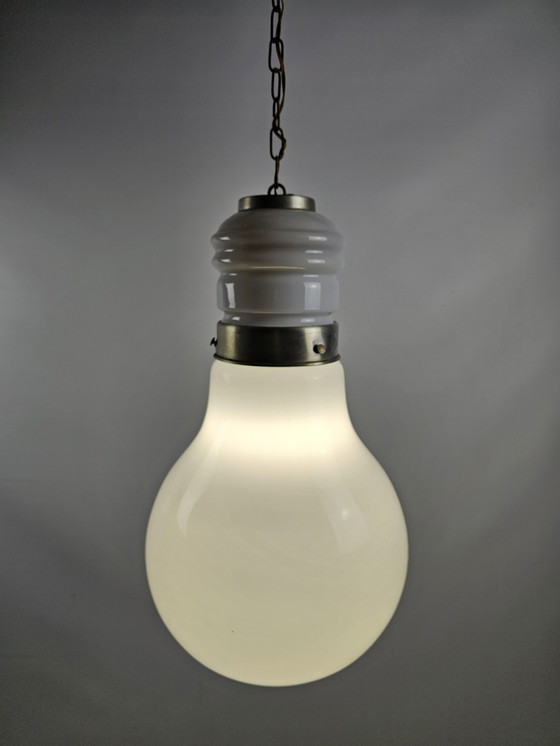 Image 1 of Grote Italiaanse Hanglamp Wit Glas En Chroom 