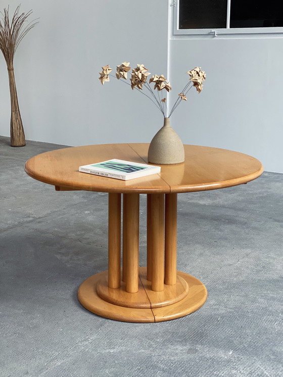 Image 1 of 5x Rainer Daumiller massief elzenhouten eetkamerstoelen & eettafel Team 7 uitschuifbaar rond 120cm