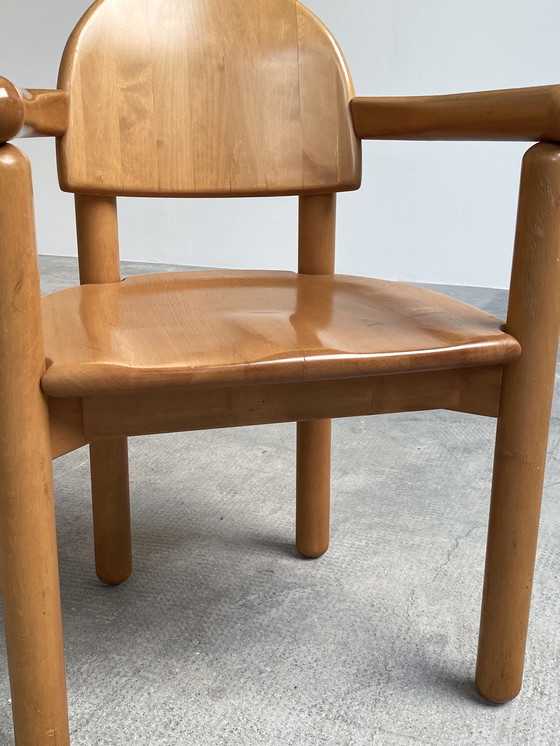 Image 1 of 5x Rainer Daumiller massief elzenhouten eetkamerstoelen & eettafel Team 7 uitschuifbaar rond 120cm