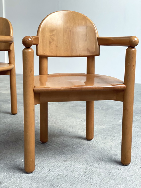 Image 1 of 5x Rainer Daumiller massief elzenhouten eetkamerstoelen & eettafel Team 7 uitschuifbaar rond 120cm