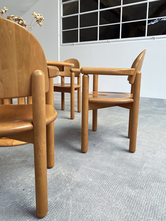 Image 1 of 5x Rainer Daumiller massief elzenhouten eetkamerstoelen & eettafel Team 7 uitschuifbaar rond 120cm