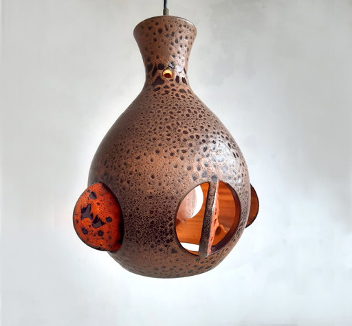 Bruin Oranje Keramieken Aardewerken Vintage Hanglamp