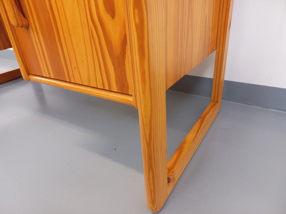 Image 1 of Vintage 60's 70's Pine Sleigh Leg Executive Desk