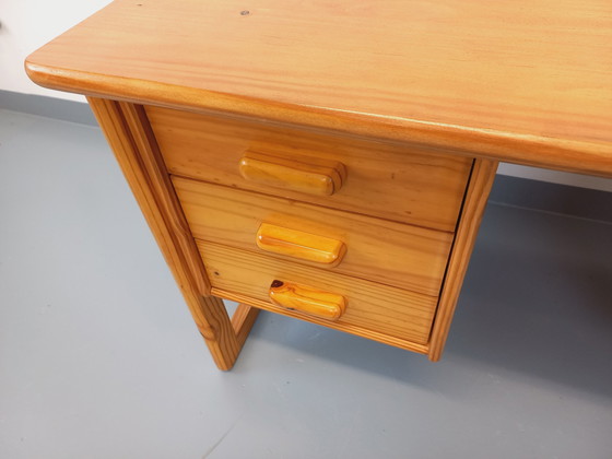 Image 1 of Vintage 60's 70's Pine Sleigh Leg Executive Desk
