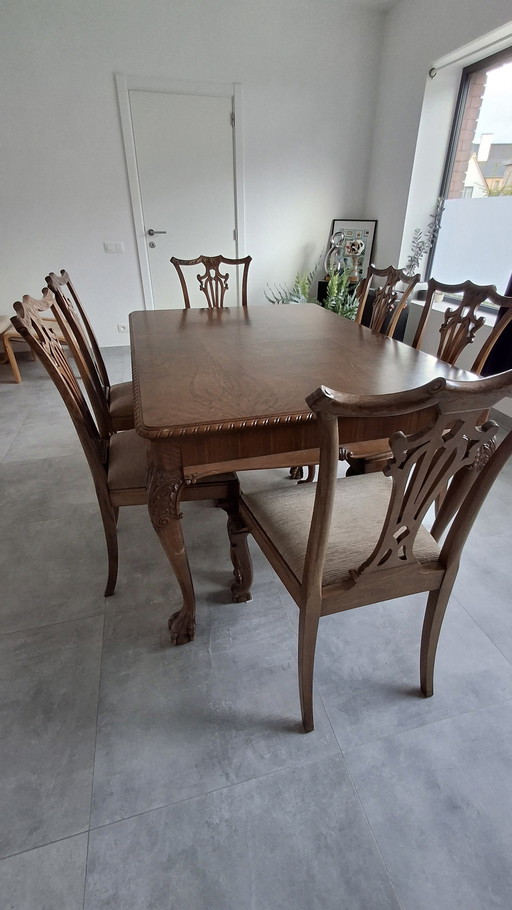 Vintage tafel met 6 stoelen