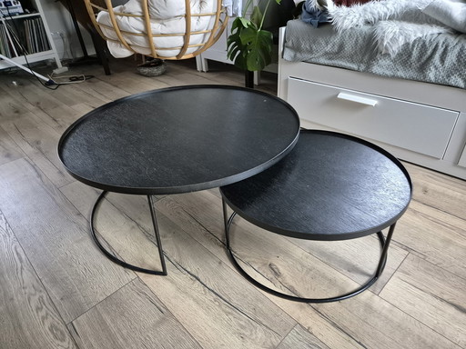 2x Ethnicraft Round Tray Salontafels