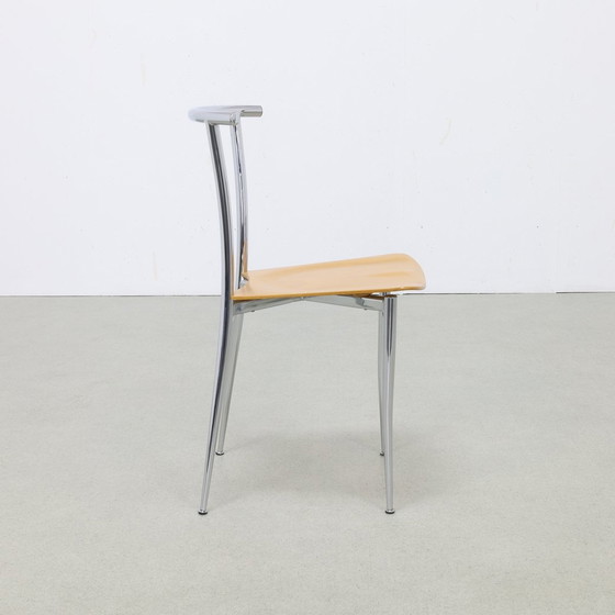 Image 1 of 4X Postmoderne Eetkamerstoel Chrome & Plywood Segis, 1990S