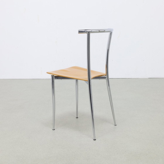 Image 1 of 4X Postmoderne Eetkamerstoel Chrome & Plywood Segis, 1990S