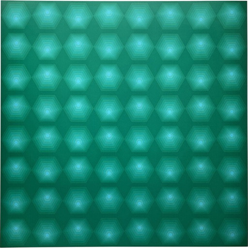 Vintage fotolithografie "Tribute to Vasarely" door Jim Bird voor Poligrafa, Barcelona 1970