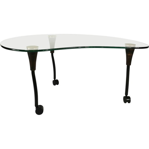 Vintage niervormige salontafel van hout en metaal, Duitsland 1980