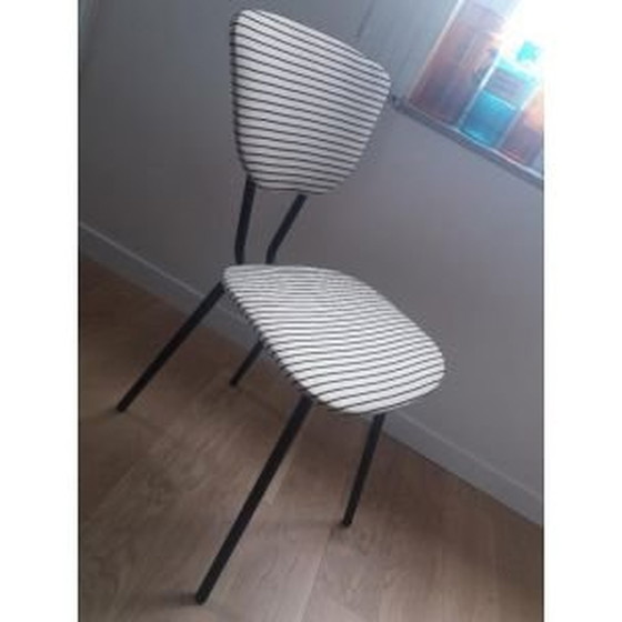 Image 1 of Vintage metalen stoel met gestreepte patronen, jaren 1950