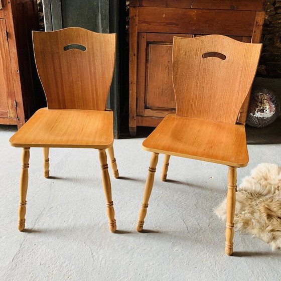 Image 1 of Paar vintage stoelen in blond hout, 1960