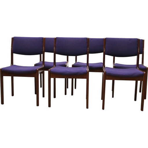 Set van 6 vintage eetkamerstoelen in paarse wol