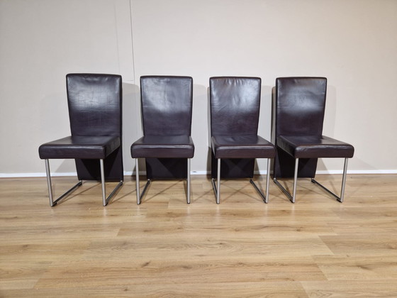 Image 1 of 4x Rolf Benz 7400 Eetkamerstoelen Bruin Leder Design