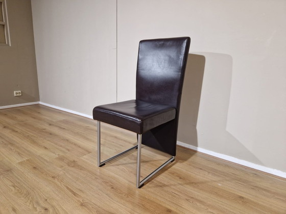 Image 1 of 4x Rolf Benz 7400 Eetkamerstoelen Bruin Leder Design