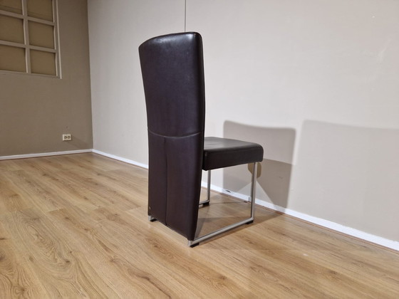 Image 1 of 4x Rolf Benz 7400 Eetkamerstoelen Bruin Leder Design