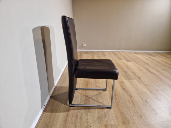 Image 1 of 4x Rolf Benz 7400 Eetkamerstoelen Bruin Leder Design