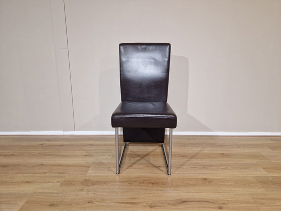 Image 1 of 4x Rolf Benz 7400 Eetkamerstoelen Bruin Leder Design