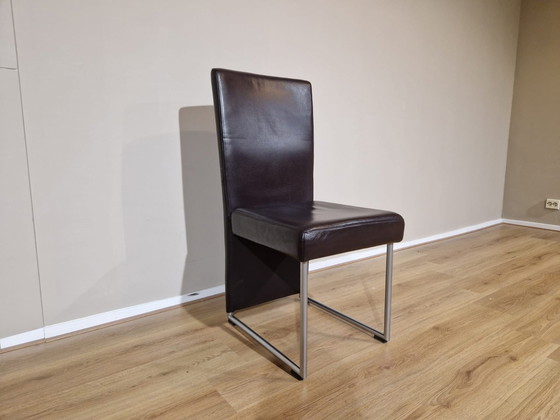 Image 1 of 4x Rolf Benz 7400 Eetkamerstoelen Bruin Leder Design