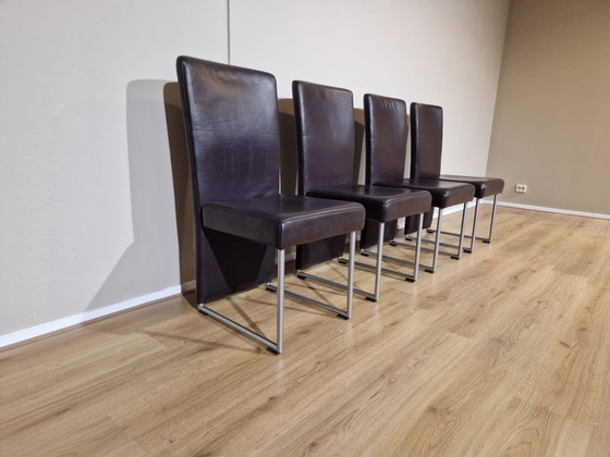 Image 1 of 4x Rolf Benz 7400 Eetkamerstoelen Bruin Leder Design