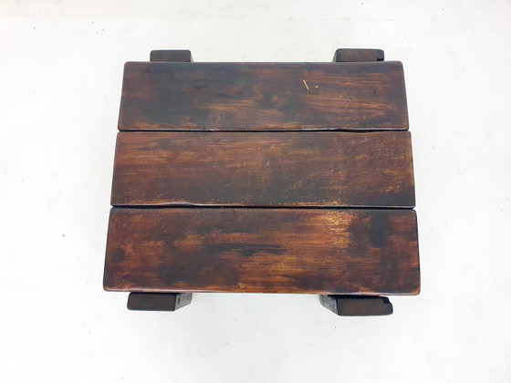 Image 1 of Mid Century Brutalistisch massief houten salontafel, Nederland 1970'S