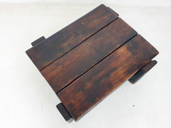 Image 1 of Mid Century Brutalistisch massief houten salontafel, Nederland 1970'S