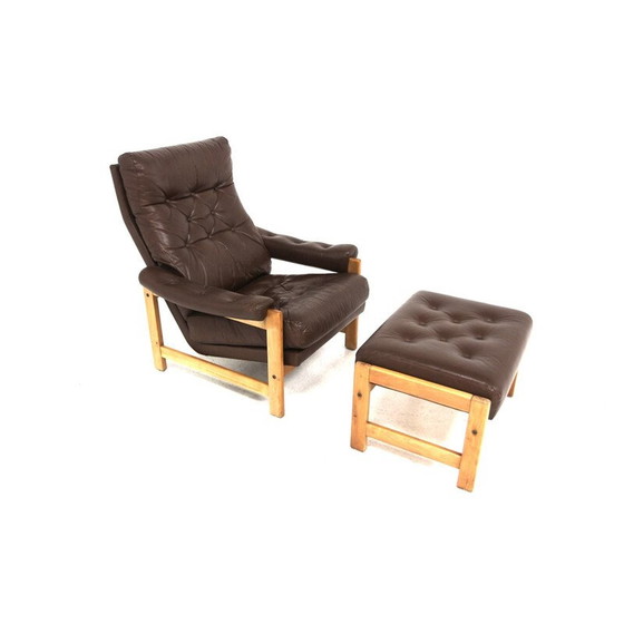 Image 1 of Vintage leren en beuken fauteuils, Zweden 1970