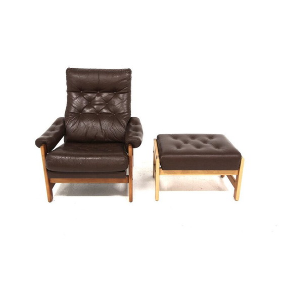 Image 1 of Vintage leren en beuken fauteuils, Zweden 1970