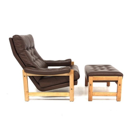 Image 1 of Vintage leren en beuken fauteuils, Zweden 1970