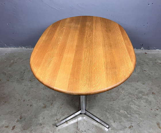 Image 1 of Vintage Eettafel Ovaal Chroom Massief Eiken