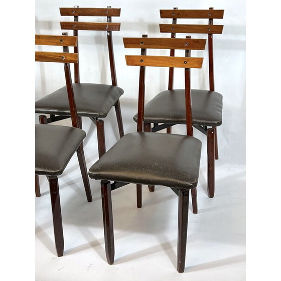 Image 1 of Set van 6 mid-century Italiaanse houten stoelen, 1950