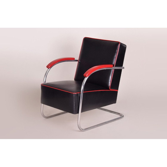 Image 1 of Paar vintage zwart leren fauteuils van Mucke Melder, Tsjecho-Slowakije 1930