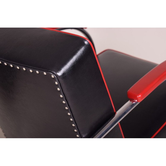 Image 1 of Paar vintage zwart leren fauteuils van Mucke Melder, Tsjecho-Slowakije 1930