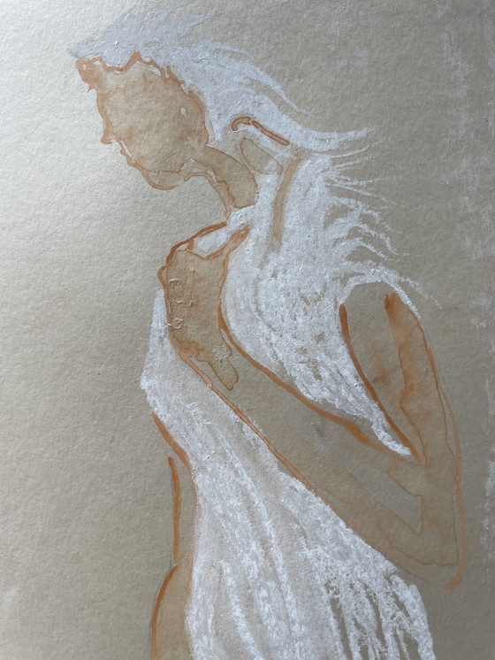 Image 1 of Pastel Portret Vrouw "De witte jurk