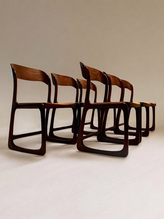 Image 1 of Éditions Baumann - Suite De Six Chaises "Traineau" - C. 1960 - Frankrijk