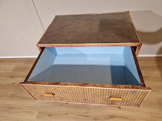 Image 1 of Vintage Rattan Chest Of Drawers - Ladekast - Bruin - Glas