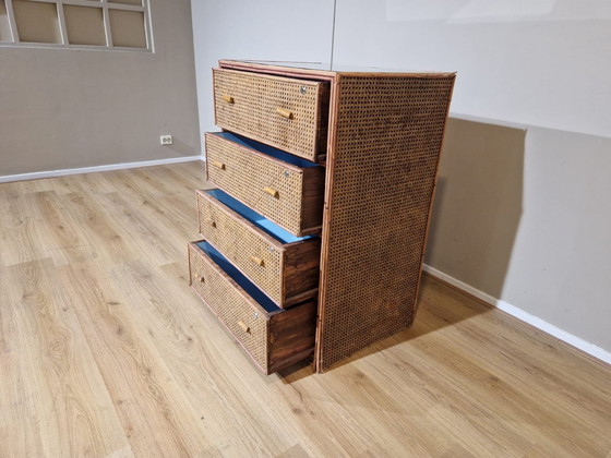 Image 1 of Vintage Rattan Chest Of Drawers - Ladekast - Bruin - Glas