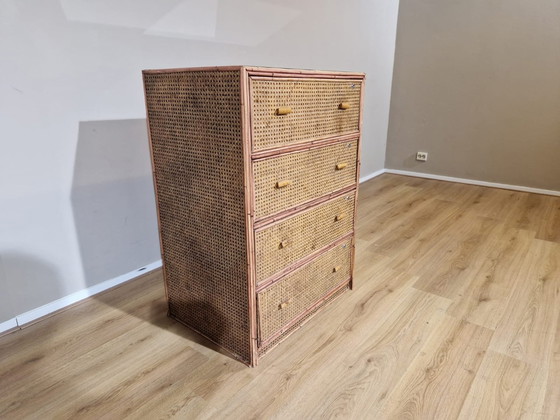 Image 1 of Vintage Rattan Chest Of Drawers - Ladekast - Bruin - Glas