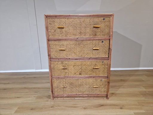 Vintage Rattan Chest Of Drawers - Ladekast - Bruin - Glas