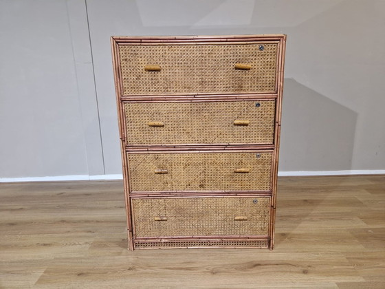 Image 1 of Vintage Rattan Chest Of Drawers - Ladekast - Bruin - Glas