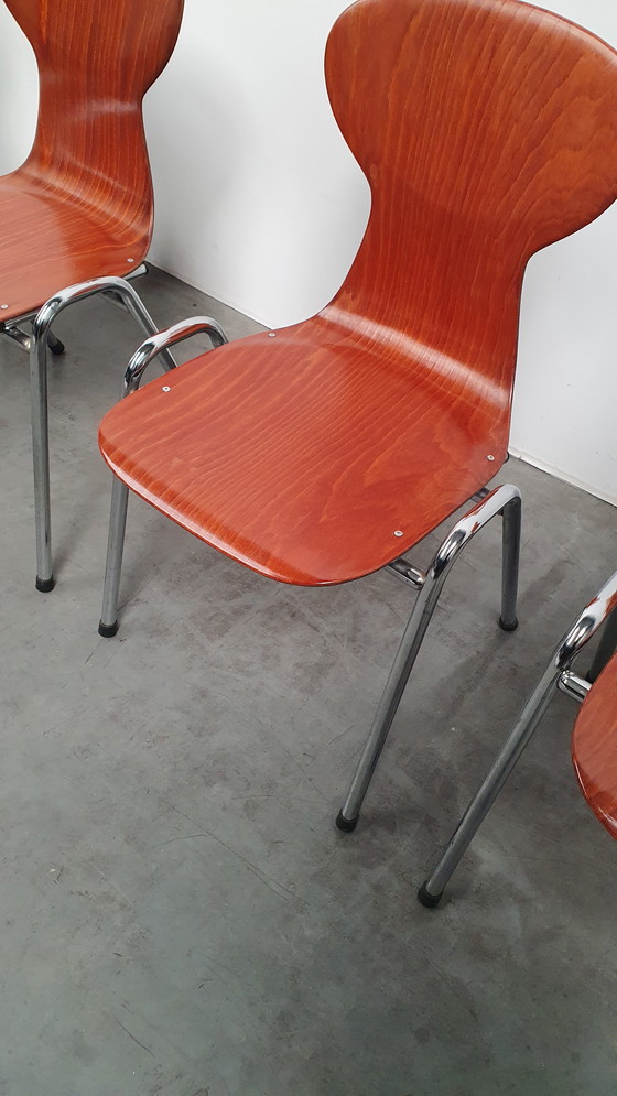 Image 1 of 4x Eromes pagholz industriële stapelbare design stoel