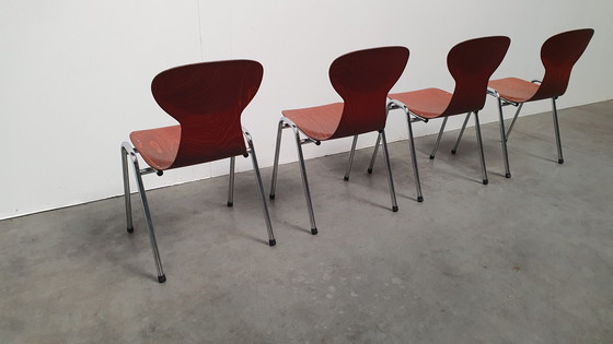 Image 1 of 4x Eromes pagholz industriële stapelbare design stoel
