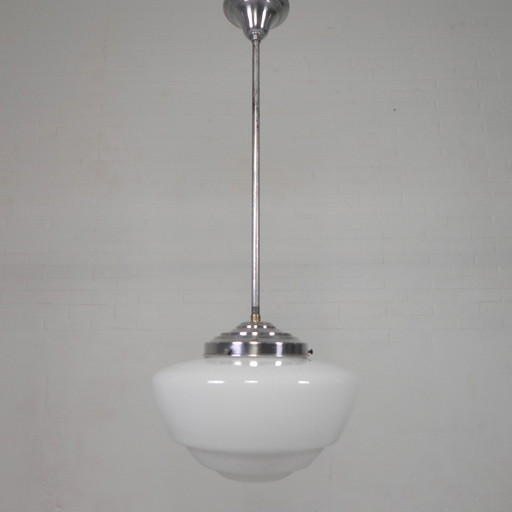 Art Deco Hanglamp Met Getrapte Glazen Kap, Semlite Vsl, Jaren 30