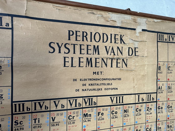 Image 1 of XXL vintage linnen kaart ‘periodiek systeem der elementen’